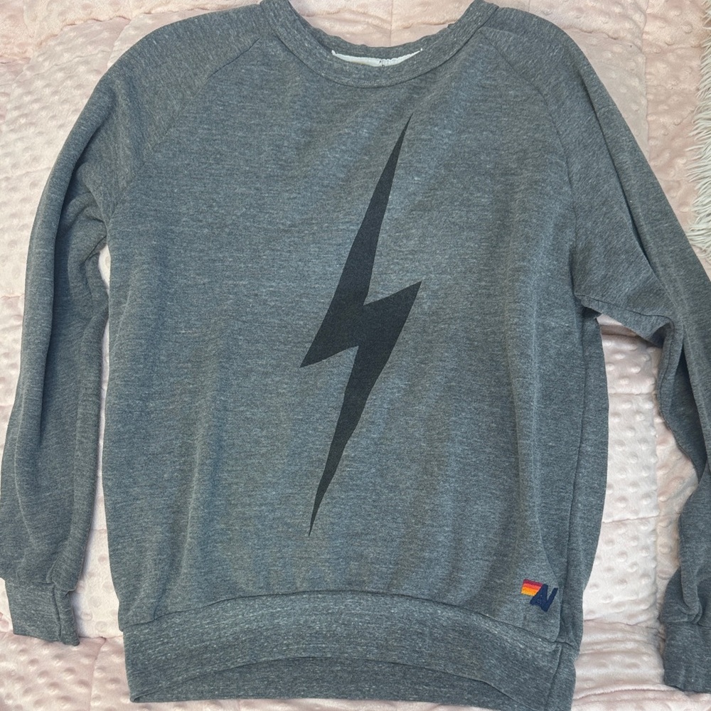 Aviator nation  Gray Sweatshirt with Black Lightning Bolt